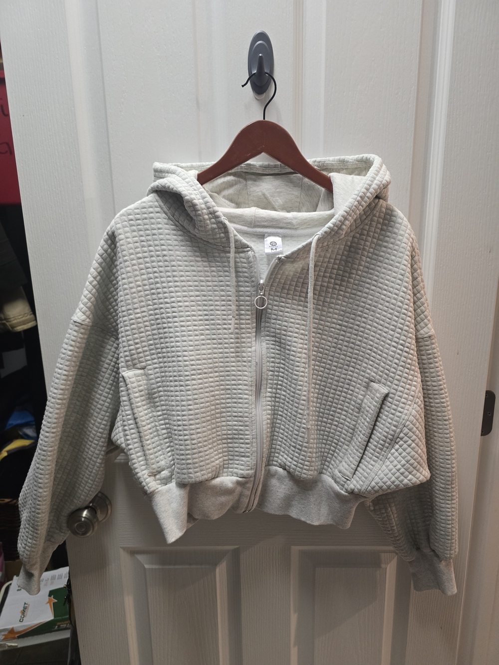 Senita Athletics Quilted Light Gray Hooded Zip Sweatshirt